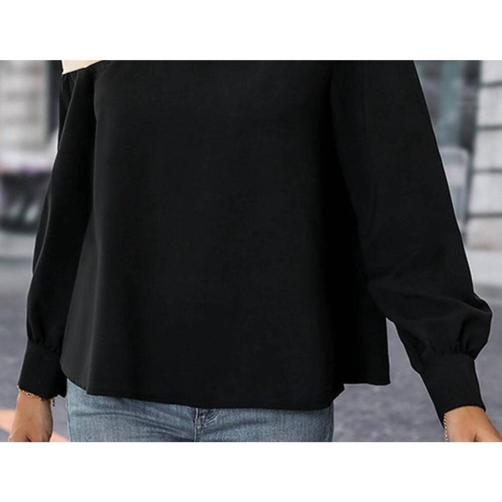 NEW LILY CLOTHING color blocked off shoulder blouse in black